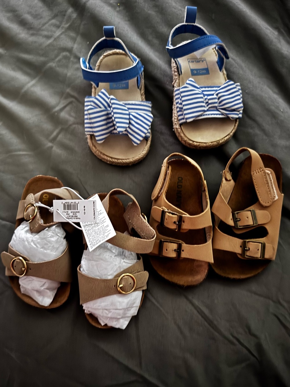 Old Navy and Carters Blue & White Striped Bow Toddler Sandals